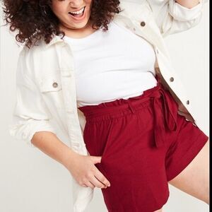 Old Navy High-Waisted Tie-Belt Linen-Blend Shorts – Size 12 – Red